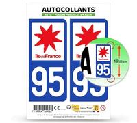 Autocollant Plaque Immatriculation 2 stickers département 95 Val-d’Oise - Île-de-France en version Fond Bleu : 10,25 x 4,6 cm (Plaque Plexi)