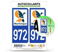 Autocollant Plaque Immatriculation 2 stickers département 972-H Martinique - DROM II en version Fond Bleu : 10,25 x 4,6 cm (Plaque Plexi)