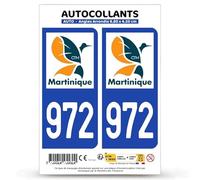 Autocollant Plaque Immatriculation 2 Stickers département 972-H Martinique - DROM II en Version Fond Bleu : 9,8 x 4,5 cm (Angles Arrondis)
