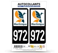 Autocollant Plaque Immatriculation 2 Stickers département 972-H Martinique - DROM II en Version Fond Noir : 9,8 x 4,5 cm (Angles Arrondis)