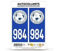 Autocollant Plaque Immatriculation 2 Stickers département 984-H Terres Australes et Antarctiques - COM en Version Fond Bleu : 9,8 x 4,5 cm (Angles Droits)