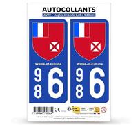 Autocollant Plaque Immatriculation 2 Stickers département 986 Wallis et Futuna - COM en Version Fond Bleu : 9,8 x 4,5 cm (Angles Arrondis)
