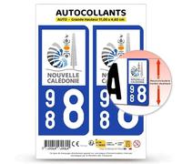 Autocollant Plaque Immatriculation 2 stickers département 988 Nouvelle-Calédonie - COM en version Fond Bleu : 11 x 4,6 cm (Grande Hauteur)