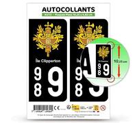 Autocollant Plaque Immatriculation 2 Stickers département 989 Île Clipperton - COM en Version Fond Noir : 10,25 x 4,6 cm (Plaque Plexi)