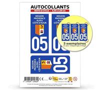 Autocollant Plaque Immatriculation 3 Stickers département 05 Hautes-Alpes - Région Sud en Version Fond Bleu : Moto et Cyclo - 6,5 x 3 cm