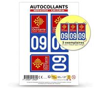 Autocollant Plaque Immatriculation 3 Stickers département 09 Ariège - Occitanie en Version Fond Bleu : Moto et Cyclo - 6,5 x 3 cm