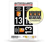 Autocollant Plaque Immatriculation 3 Stickers département 13 Bouches-du-Rhône - Région Sud en Version Fond Noir : Moto et Cyclo - 6,5 x 3 cm