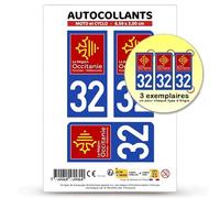 Autocollant Plaque Immatriculation 3 Stickers département 32 Gers - Occitanie en Version Fond Bleu : Moto et Cyclo - 6,5 x 3 cm