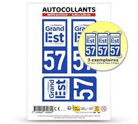 Autocollant Plaque Immatriculation 3 Stickers département 57 Moselle - Grand-Est II en Version Fond Bleu : Moto et Cyclo - 6,5 x 3 cm