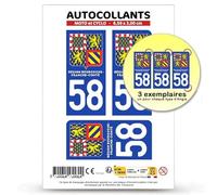 Autocollant Plaque Immatriculation 3 Stickers département 58 Nièvre - Bourgogne-Franche-Comté II en Version : Fond Bleu - Moto et Cyclo 6,5 x 3 cm