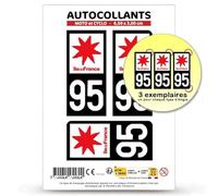 Autocollant Plaque Immatriculation 3 stickers département 95 Val-d’Oise - Île-de-France en version Fond Noir : Moto et Cyclo - 6,5 x 3 cm