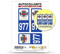 Autocollant Plaque Immatriculation 3 Stickers département 977-H Saint-Barthélemy - COM en Version Fond Bleu : Moto et Cyclo - 6,5 x 3 cm