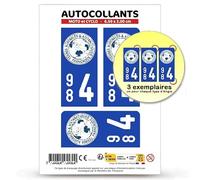 Autocollant Plaque Immatriculation 3 stickers département 984 Terres Australes et Antarctiques - COM en version Fond Bleu : Moto et Cyclo - 6,5 x 3 cm