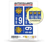 Autocollant Plaque Immatriculation 3 stickers département 989 Île Clipperton - COM en version Fond Bleu : Moto et Cyclo - 6,5 x 3 cm