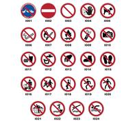 Autocollant plastifié Interdictions ISO7010 - NF - 24 interdictions au choix - Vinyle adhésif interdit stationner fumer