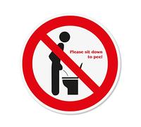 Autocollant « Please sit down to pee ! » Ø 10 cm - Abattant de WC « Bitte im sitzen pinkeln » - Grand autocollant rond auto-adhésif permanent - hin671