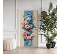 Autocollant Porte 3D 95x210cm Dragon Bleu Stickers de Porte Pivoine Rose Sticker Mural Auto-adhésif Papier Peint Intérieure PVC Amovibles Imperméable pour Maison Décoration