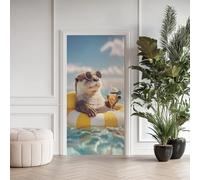 Autocollant Porte 3D 95x210cm Loutre Stickers de Porte Océan Tropical Sticker Mural Auto-adhésif Papier Peint Intérieure PVC Amovibles Imperméable pour Maison Décoration