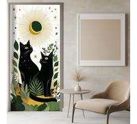 Autocollant Porte 3D Chat Noir De Bohême 80x200 cm Blanc Stickers de Porte PVC Papier Peint Imperméable Salon Muraux Décoration, Vinyle Stickers pour portes intérieures