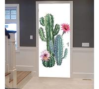 Autocollant Porte,3D Fleur De Cactus 95 X 215 Cm Sticker De Porte Autocollant,Imperméable Stickers Affiche Autocollant Amovible Pour Décor Murale Salon Cuisine Chambre Salle De Bain Mur
