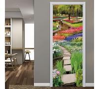 Autocollant Porte,3D Plantes Et Fleurs Vertes Du Jardin 77 X 200 Cm Sticker De Porte Autocollant,Imperméable Stickers Affiche Autocollant Amovible Pour Décor Murale Salon Cuisine Chambre -3W8W1K5Q2V1