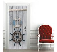 Autocollant Porte 3D Porte En Bois De Bateau Créatif Stickers De Porte Pvc Imperméable Trompe L'Œil Décoration Papier Peint Murale Pour Salon Cuisine Chambre Salle De Bain Decoration 77X200cm