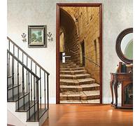 Autocollant Porte 73x204 cm Escalier rétro en pierre 3D Art Stickers de Porte PVC Imperméable Trompe L'Œil Papier Peint Murale pour Salon Cuisine Chambre Salle de Bain Decoration
