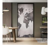Autocollant Porte 77 x 200 cm Poster de Porte Stickers Muraux, Carte Du Monde Vintage Et Vieillie Beige Gris - pour Décoration Mur Salon Cuisine Chambre Salle de Bain Papier