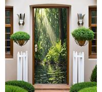 Autocollant Porte 77x200 cm Forêt verte et lumière du jour 3D Art Stickers de Porte PVC Imperméable Trompe L'Œil Papier Peint Murale pour Salon Cuisine Chambre Salle de Bain Decoration