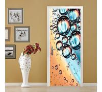 Autocollant Porte 77x200 cm Paysage de bulles 3D Art Stickers de Porte PVC Imperméable Trompe L'Œil Papier Peint Murale pour Salon Cuisine Chambre Salle de Bain Decoration