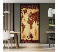Autocollant Porte 80 x 210 cm Poster de Porte Stickers Muraux, Rétro Carte Du Monde Grains De Café Marron Beige - pour Décoration Mur Salon Cuisine Chambre Salle de Bain Papier
