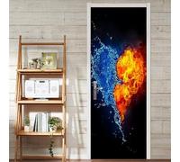 Autocollant Porte 83x204 cm Amour de glace et de feu 3D Art Stickers de Porte PVC Imperméable Trompe L'Œil Papier Peint Murale pour Salon Cuisine Chambre Salle de Bain Decoration