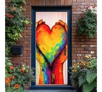 Autocollant Porte 88 x 200 cm Poster de Porte Stickers Muraux, Gribouillage Moderne En Forme De Cœur Palmier Coloré - pour Décoration Mur Salon Cuisine Chambre Salle de Bain Papier