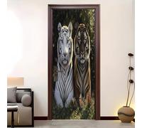 Autocollant Porte 90 x 200 cmAnimaux De La Jungle Tigres Jumeaux Sticker Porte Auto-adhésif Vinyle Résistant à l’humidité Vert Convient Pour Décoration de Chambre Adulte et Enfant.