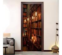 Autocollant Porte 90 x 200 cmBibliothèQue RéTro Sticker Porte Auto-adhésif Vinyle Résistant à l’humidité Brun Convient Pour Décoration de Chambre Adulte et Enfant.