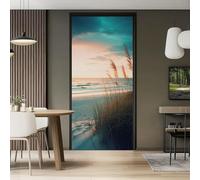 Autocollant Porte 95 x 215 cm Poster de Porte Stickers Muraux, Nature Plage Dunes Vert Beige - pour Décoration Mur Salon Cuisine Chambre Salle de Bain Papier