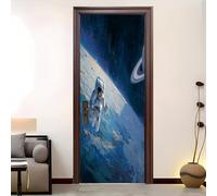 Autocollant Porte Auto-adhésif Stickers 73 x 205 cm ModèLe D'Astronaute Spatial Vinyle étanche Autocollant Porte 3D Bleu Foncé Autocollants Pour Aalon Chambre Décoration