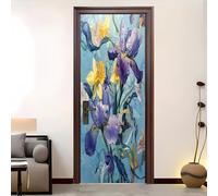 Autocollant Porte Auto-adhésif Stickers 77 x 200 cm Plantes Et Fleurs Rurales Vinyle étanche Autocollant Porte 3D Bleu Clair Autocollants Pour Aalon Chambre Décoration