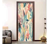 Autocollant Porte Auto-adhésif Stickers 77 x 200 cm Tropical ThèMe VéGéTal Vinyle étanche Autocollant Porte 3D Beige Autocollants Pour Aalon Chambre Décoration