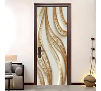 Autocollant Porte Auto-adhésif Stickers 83 x 205 cm Bijoux Gold Line Vinyle étanche Autocollant Porte 3D Blanc Autocollants Pour Aalon Chambre Décoration