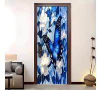 Autocollant Porte Auto-adhésif Stickers 90 x 200 cm Papillons Et Fleurs Fantastiques Vinyle étanche Autocollant Porte 3D Bleu Autocollants Pour Aalon Chambre Décoration