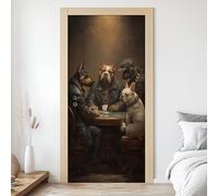 Autocollant Porte Chien Drôle 3D, Jeu de Carte Chiot Sticker Porte Mural Trompe L'oeil Poster De Porte Casino Animaux PVC Auto-Adhésif pour Chambre Salle De Bain 85x215 cm R3d41