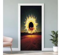 Autocollant Porte Fleurs et Arbre 3D, Désert Ciel Étoilé Sticker Porte Mural Trompe L'oeil Poster De Porte Science-Fiction PVC Auto-Adhésif pour Chambre Salle De Bain 85x215 cm U4s218