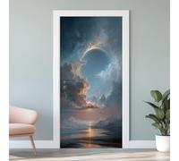 Autocollant Porte Plage Océan 3D, Vue sur la Mer Sticker Porte Mural Trompe L'oeil Poster De Porte Ciel Nuage PVC Auto-Adhésif pour Chambre Salle De Bain 85x215 cm U4s18
