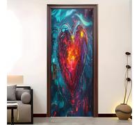 Autocollant Porte PVC Résistant à l'eau 77 x 200 cm Vagues Romantiques En Forme De CœUr Autocollant-Porte Auto-adhésif Amovible Stickers Porte Anti-Rayure Vert S'applique à Décoration d'intérieur.