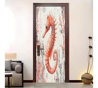 Autocollant Porte PVC Résistant à l'eau 90 x 200 cm Animal Marin Hippocampe Autocollant-Porte Auto-adhésif Amovible Stickers Porte Anti-Rayure Blanc S'applique à Décoration d'intérieur.