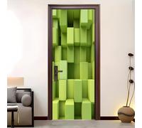 Autocollant Porte PVC Résistant à l'eau 95 x 205 cm GéOméTrie De L'Espace Carré Autocollant-Porte Auto-adhésif Amovible Stickers Porte Anti-Rayure Vert S'applique à Décoration d'intérieur.
