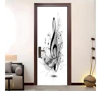 Autocollant Porte ThèMe de Notes de Musique CréAtives 3D Stickers De Porte PVC Imperméable Blanc Papier Peint Murale pour Salon Cuisine Chambre Salle De Bain Decoration 95x205 cm