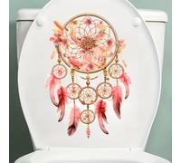 Autocollant pour abattant de toilettes, motif attrape-rêves, fleurs, feuilles, oiseaux, étanche, pour abattant de toilettes, réservoir, salle de bain