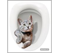 Autocollant pour abattant de WC - Motif chat mignon - 30 cm - Étanche - Amovible - Décoration de salle de bain - Pour abattant de WC et couvercle de réservoir